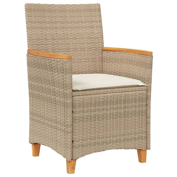vidaXL Garden Chairs with Cushions 2 pcs Beige Poly Rattan&Solid Wood