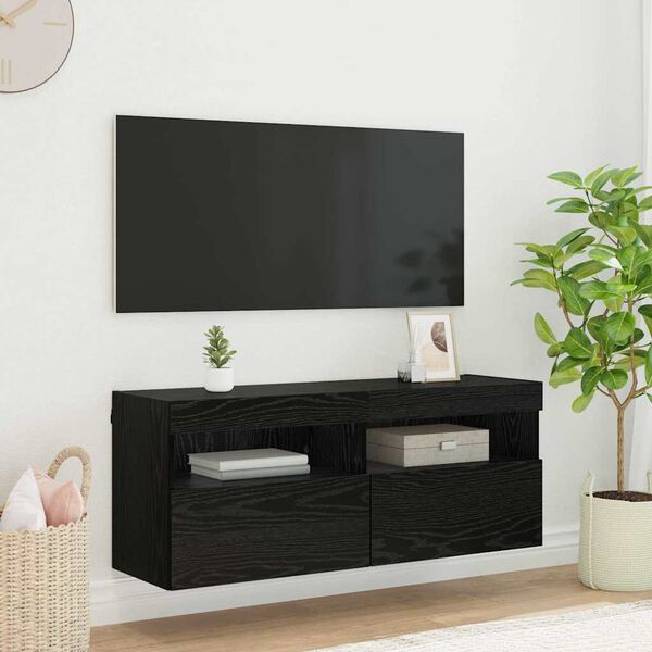 vidaXL TV Wall Cabinet Black Oak 100 x 30 x 40 cm Engineered Wood