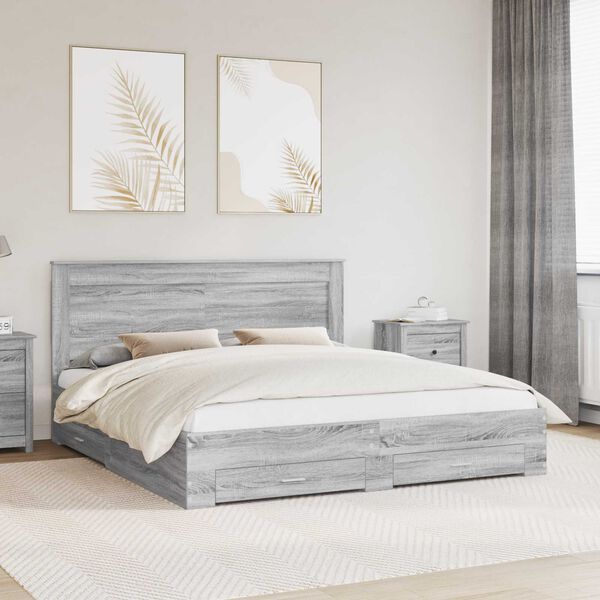 vidaXL Bed Frame with Drawer with Headboard Manual Engineered Wood