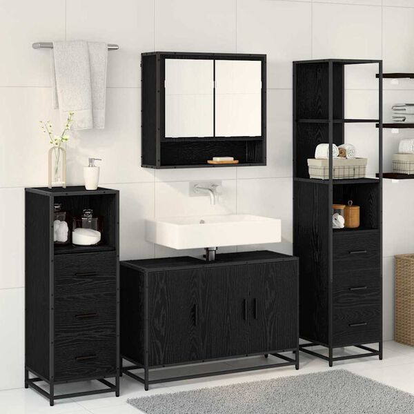 vidaXL Bathroom Furniture Set 4 pcs Black Oak Engineered Wood