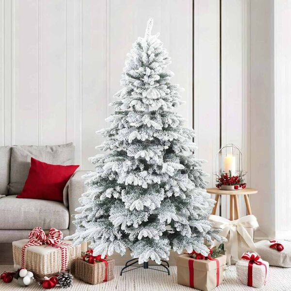 vidaXL Artificial Hinged Christmas Tree Snow Flocked White 180 cm