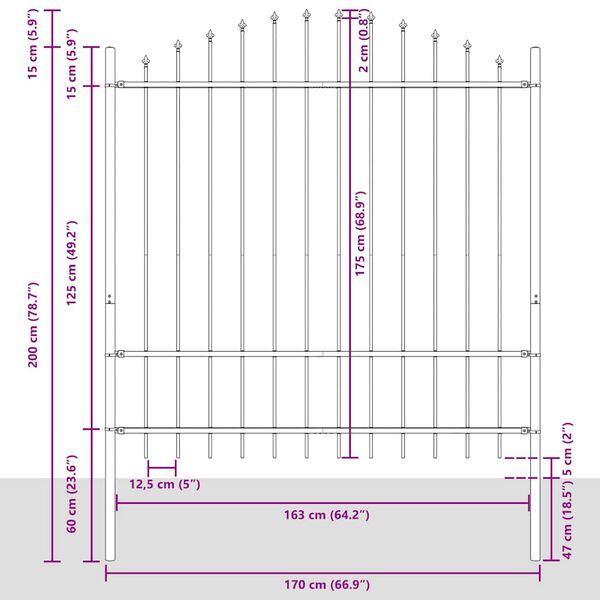 vidaXL Garden Fence Woerden with Spear Top Steel 170x175 cm Black