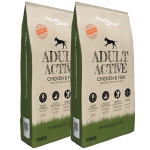 vidaXL Premium Dry Dog Food Adult Active Chicken & Fish 2 pcs 30 kg