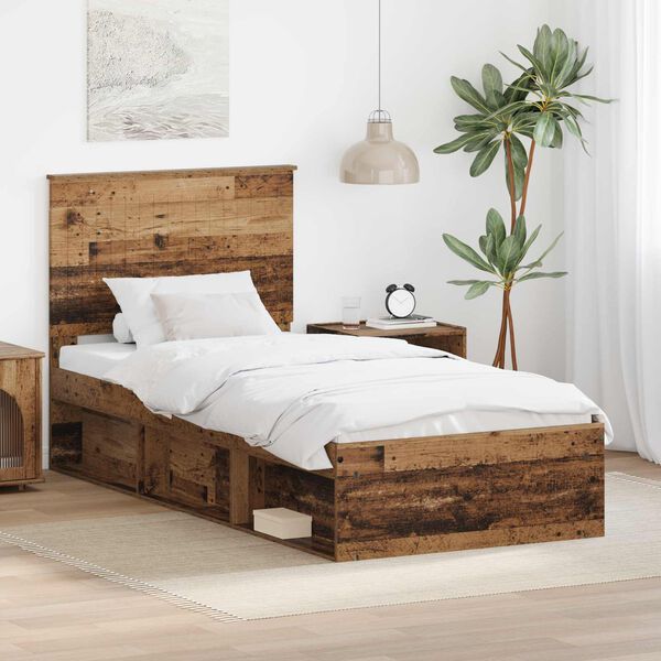 vidaXL Bed Frame with Headboard Old Wood 90 x 190 cm Solid Pine Wood