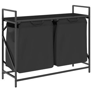 vidaXL Laundry Basket 2 Compartments with Shelf Black Oak
