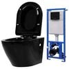 vidaXL Wall Hung Toilet with Concealed Cistern Ceramic Black
