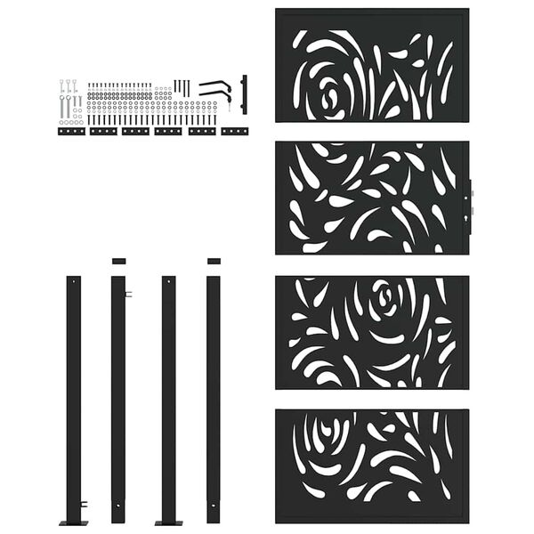 vidaXL Garden Gate Black 100x200 cm Steel Flame Design