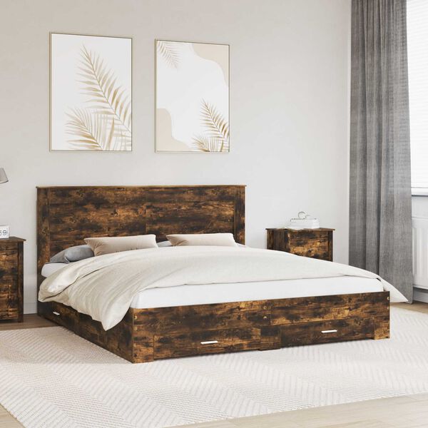vidaXL Bed Frame with Drawer with Headboard Manual Engineered Wood