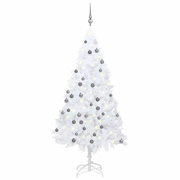 vidaXL Artificial Pre-lit Christmas Tree with Ball Set White 150 cm PVC