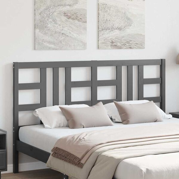 vidaXL Bed Headboard Grey 146x4x100 cm Solid Wood Pine