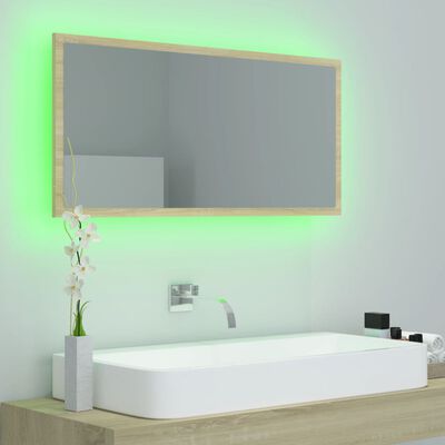 vidaXL LED Bathroom Mirror Sonoma Oak 90x8.5x37 cm Acrylic