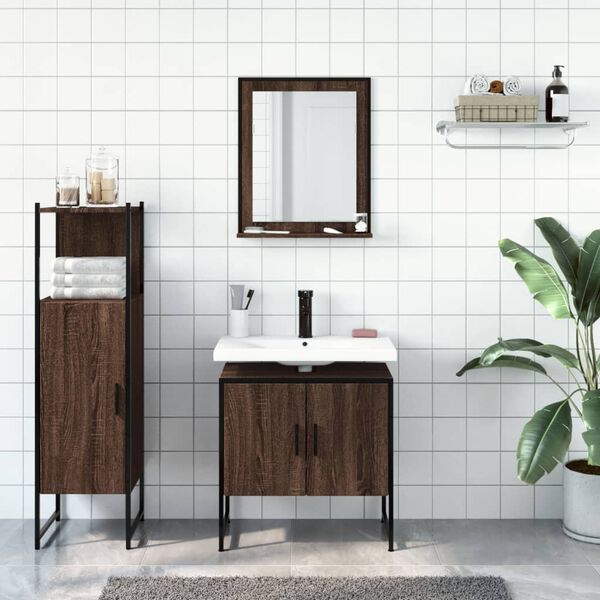 vidaXL 3 Piece Bathroom Cabinet Set Brown Oak Engineered Wood