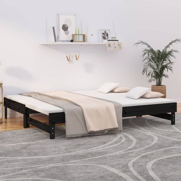 vidaXL Pull-out Day Bed without Mattress Black 2x(100x200) cm