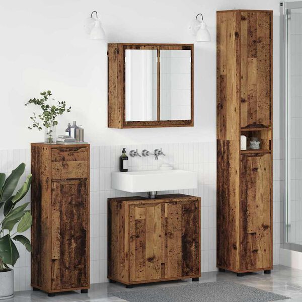 vidaXL Bathroom Furniture Set with Door 4 pcs Old Wood Engineered Wood