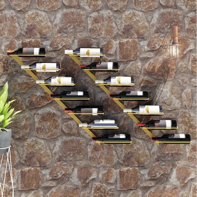 vidaXL Wall-mounted Wine Rack for 7 Bottles 2 pcs Gold Metal