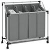 vidaXL Laundry Basket with Wheels 4 Compartments Grey