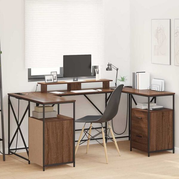 vidaXL Desk with Drawer Brown Oak 182 x 101 x 87.5 cm Engineered Wood