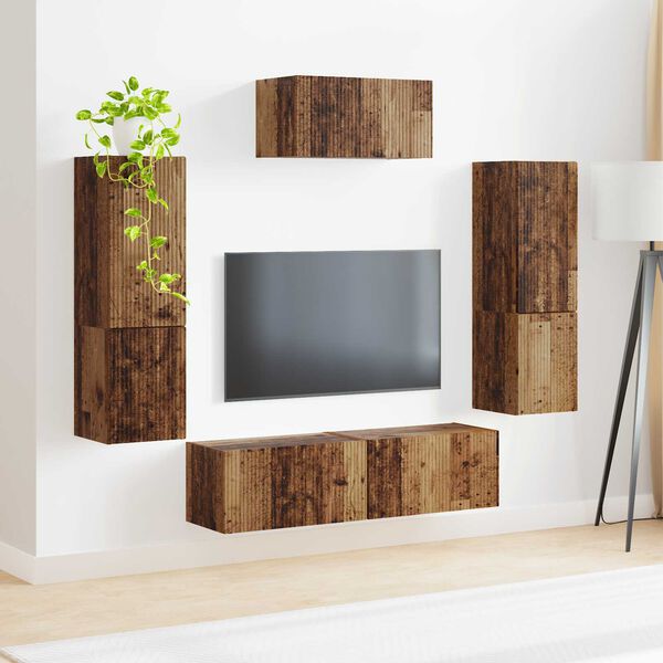 vidaXL TV Cabinet Set Wall-mounted 4 pcs Old Wood Engineered Wood
