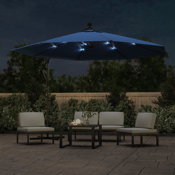 vidaXL Cantilever Garden Parasol with LED Lights Azure Blue 350 cm
