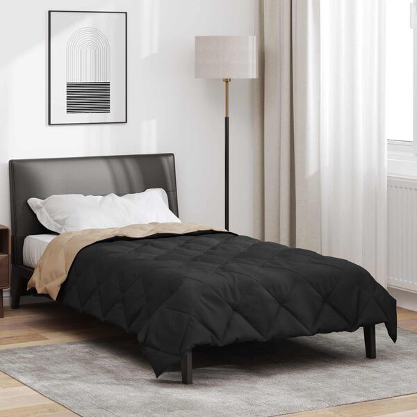 vidaXL Full Year Duvet Black and Taupe 220 x 140 cm Microfiber