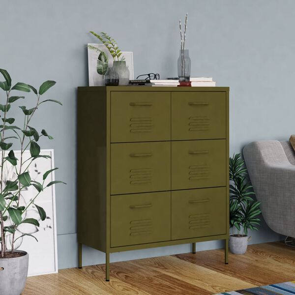vidaXL Drawer Cabinet Olive Green 80x35x101.5 cm Steel