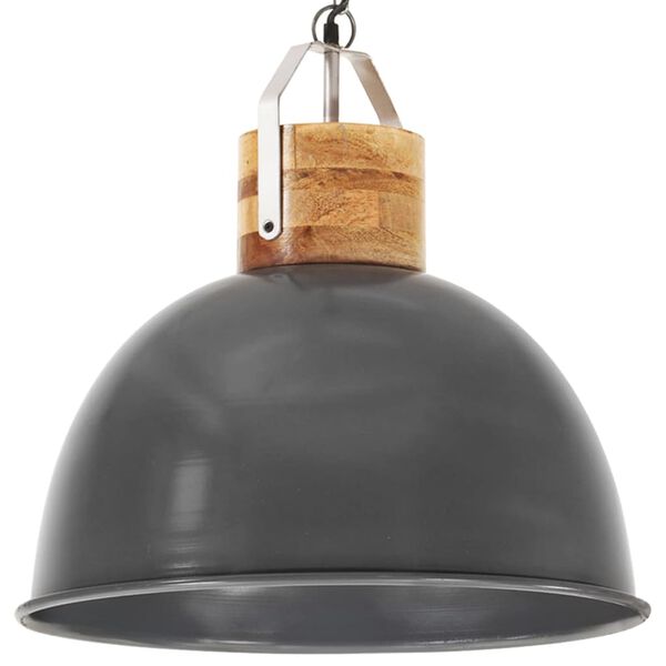 vidaXL Industrial Hanging Lamp Grey Round 51 cm E27 Solid Mango Wood