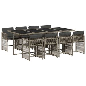 vidaXL 9 Piece Garden Dining Set with Cushions Grey Poly Rattan