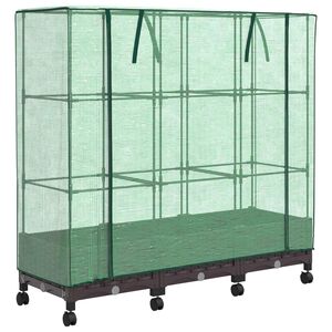 vidaXL Garden Planter with Greenhouse Cover&Wheels 3 pcs Brown PP