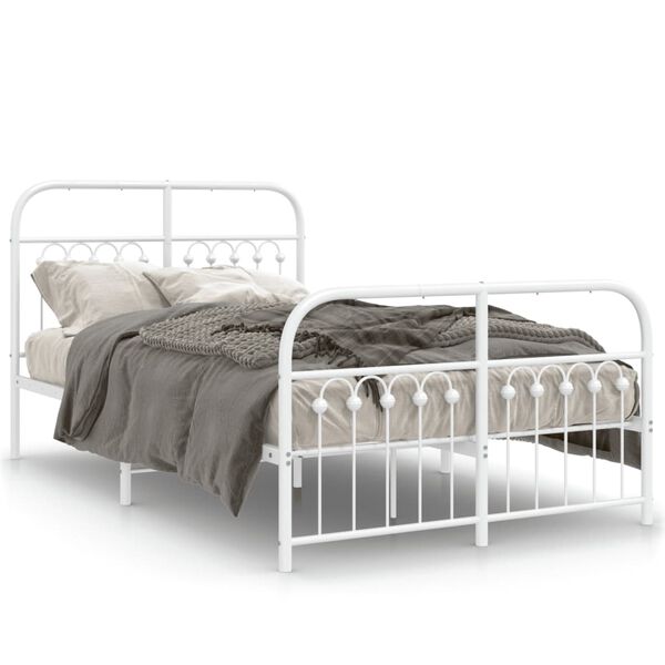 vidaXL Metal Bed Frame without Mattress with Footboard White 120x200cm