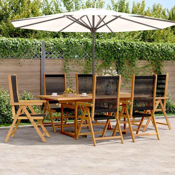 vidaXL 7 Piece Garden Dining Set Black Polypropylene and Solid Wood
