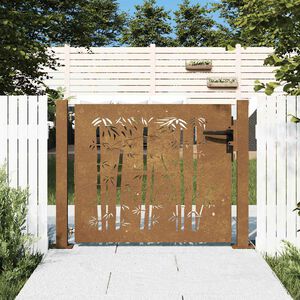 vidaXL Garden Gate 100x100 cm Corten Steel Bamboo Design