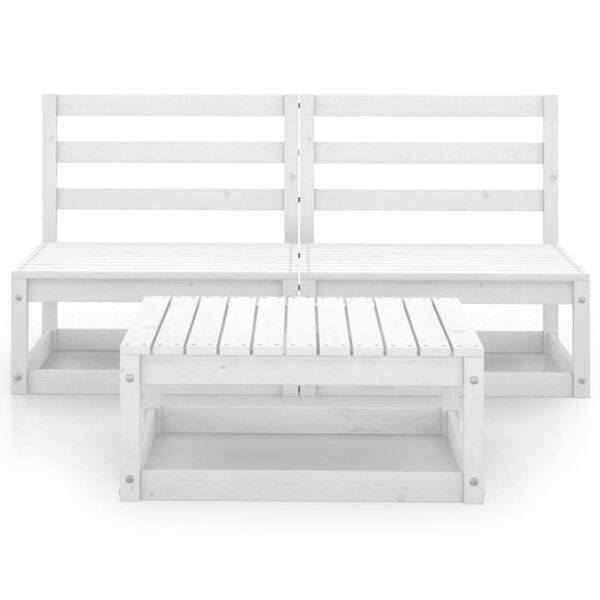 vidaXL 3 Piece Garden Lounge Set White Solid Pinewood