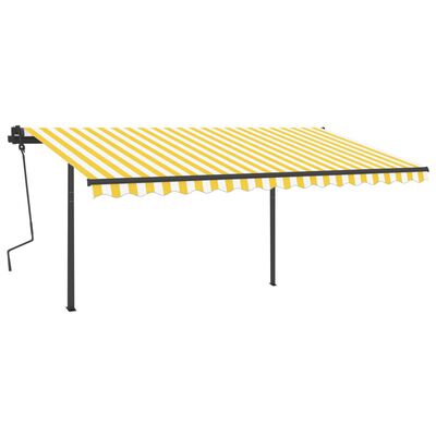 vidaXL Manual Retractable Awning with Posts 4.5x3.5 m Yellow & White