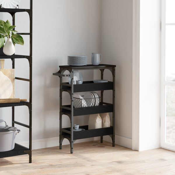 vidaXL Kitchen Trolley Black Oak 53 x 20 x 76 cm Engineered Wood