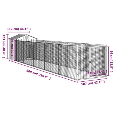 vidaXL Dog House with Roof Anthracite 117x609x123 cm Galvanised Steel