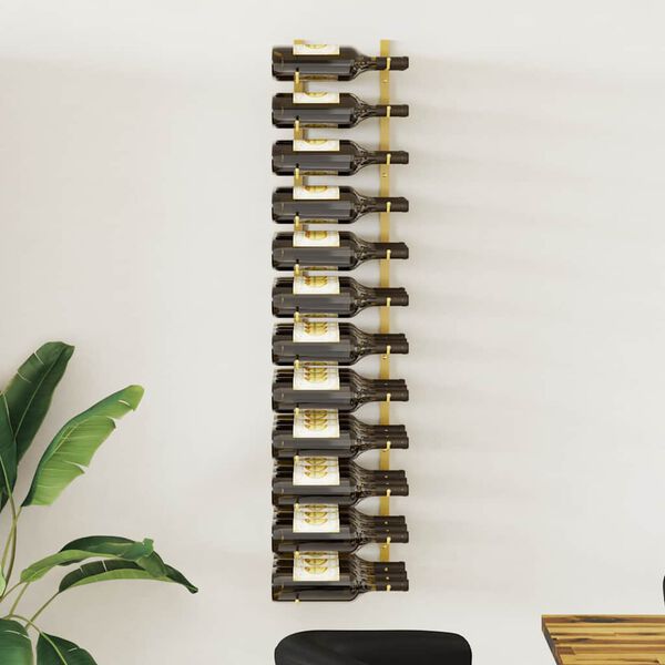 vidaXL Wall Mounted Wine Rack for 36 Bottles Gold Iron