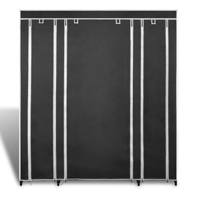 vidaXL Fabric Wardrobe with Compartments and Rods 45x150x176 cm Black