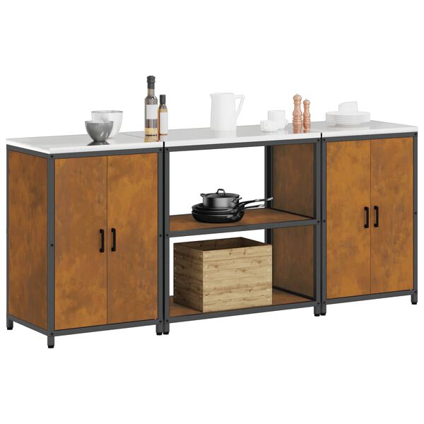vidaXL Kitchen Storage Set with Shelf 3 pcs Rusty Weathering Steel