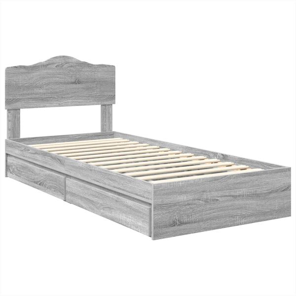 vidaXL Storage Bed Grey Sonoma 100 x 200 cm Engineered Wood