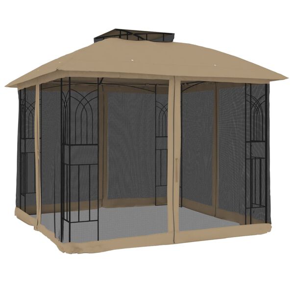 vidaXL Gazebo with Double Roof and Mesh Walls Taupe 2.94x2.94 m Steel