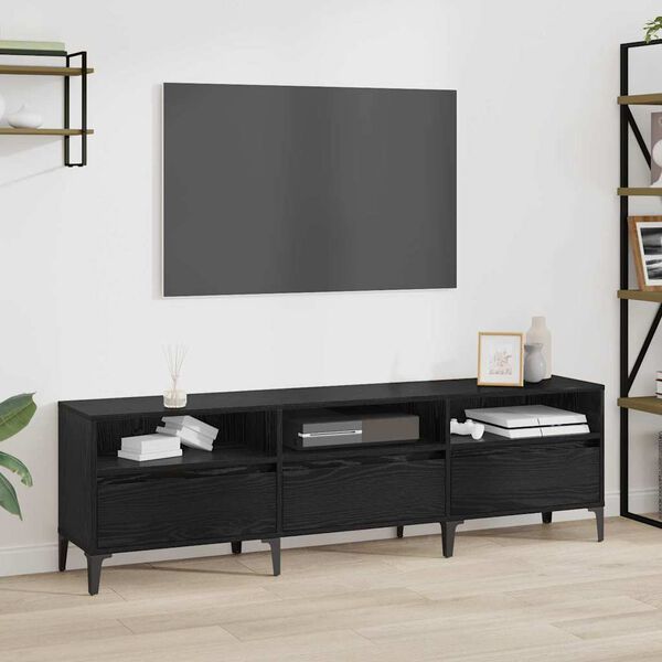 vidaXL TV Cabinet Black Oak 150 x 30 x 45 cm Engineered Wood and Iron