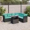 vidaXL 7 Piece Garden Sofa Set with Cushions Black Poly Rattan Acacia