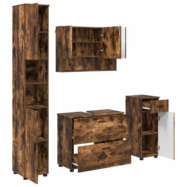 vidaXL Bathroom Furniture Set with Drawer with Shelf 4 pcs Smoked Oak