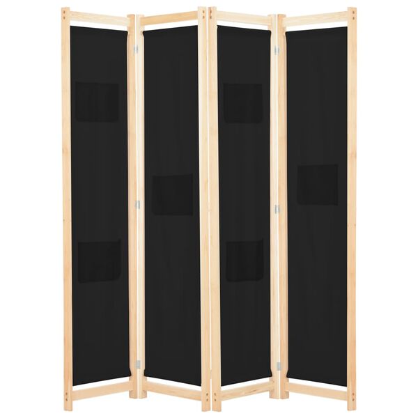 vidaXL 4-Panel Room Divider Black 160x170x4 cm Fabric