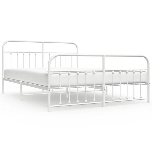 vidaXL Metal Bed Frame without Mattress with Footboard White 180x200cm