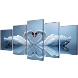 Canvas Wall Print Set Swan 100 x 50 cm