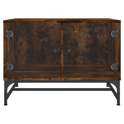 vidaXL Coffee Table with Glass Doors Smoked Oak 68.5x50x50 cm