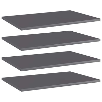 vidaXL Bookshelf Boards 4 pcs High Gloss Grey 60x40x1.5 cm Engineered Wood