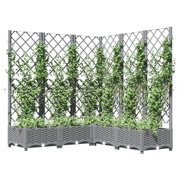 vidaXL Garden Planter with Trellis Light Grey 120x120x121.5 cm PP
