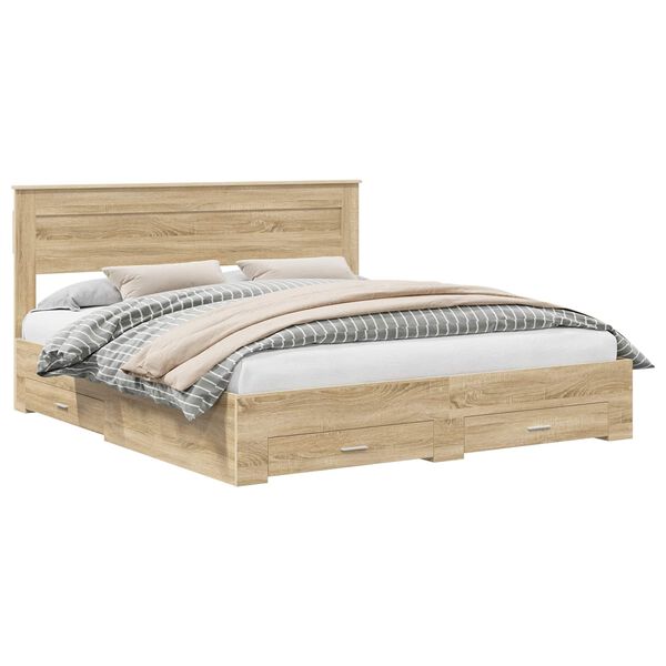 vidaXL Bed Frame with Drawer Sonoma Oak 180 x 200 cm Engineered Wood